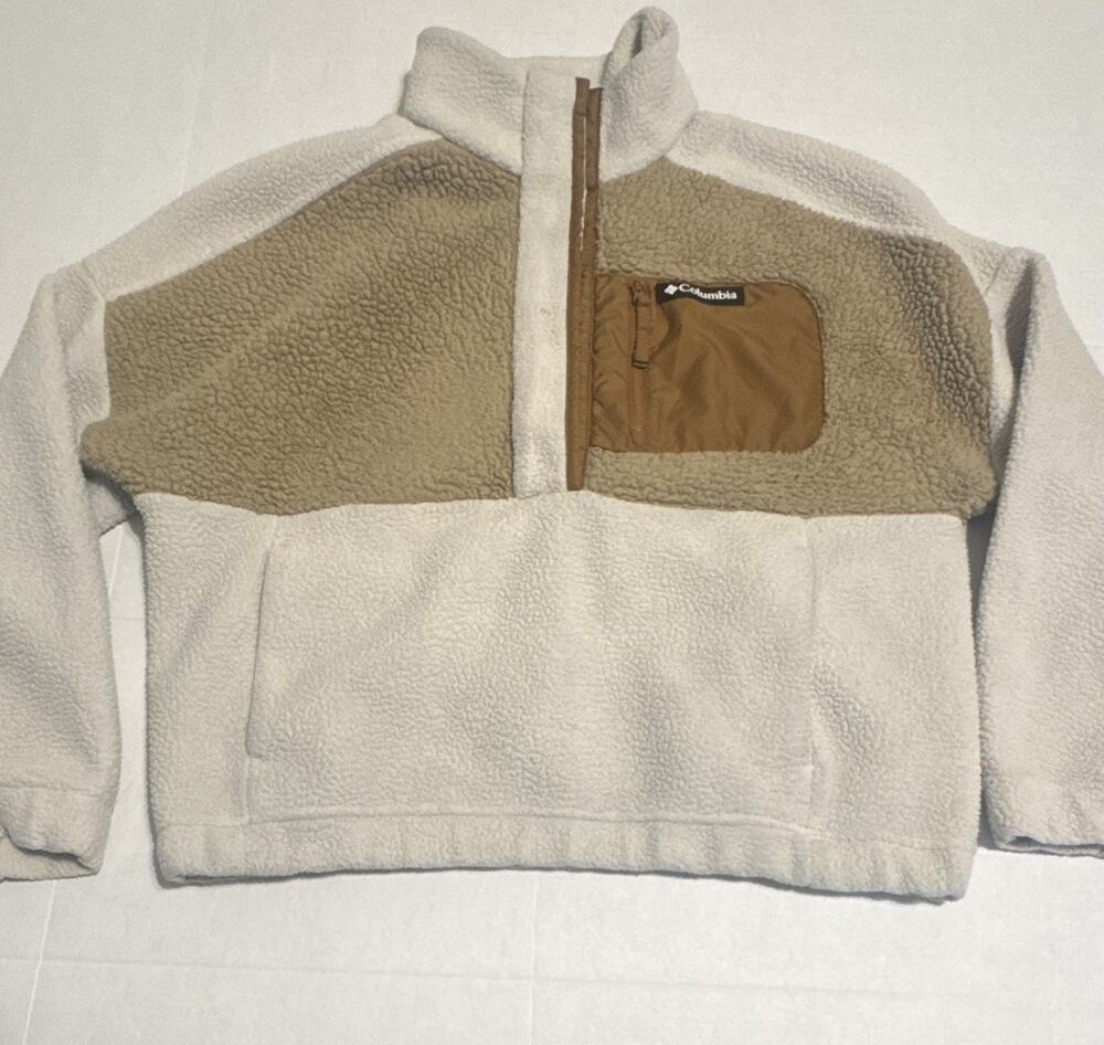 Columbia Women’s Fleece Pullover Sweatshirt 1/4 Snap Pockets Colorblock XL